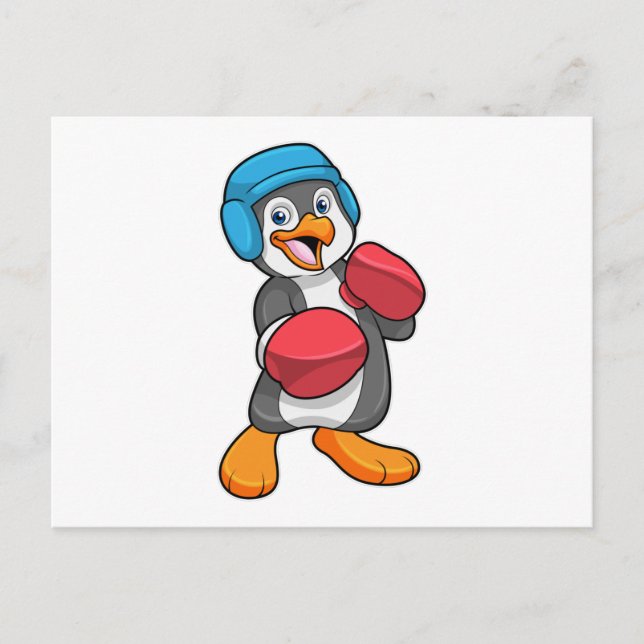 Penguin at Boxing with Boxing gloves & Helmet Postcard (Front)
