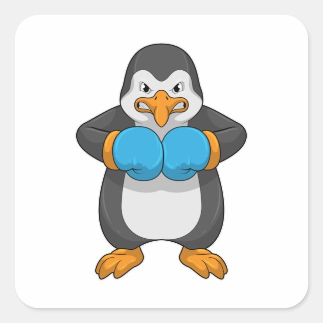 Penguin at Boxing with Boxing gloves Square Sticker (Front)