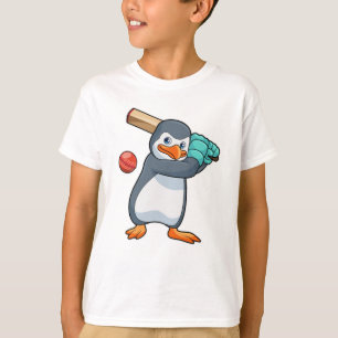Penguin at Cricket with Cricket bat T-Shirt