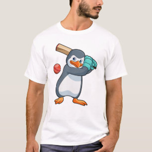 Penguin at Cricket with Cricket bat T-Shirt