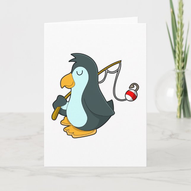 Penguin at Fishing with Fishing rod Card (Front)