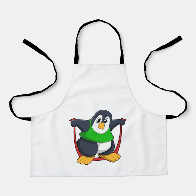 Penguin at Fitness with Skipping rope.PNG Apron (Front)