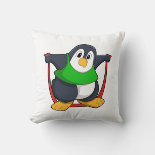 Penguin at Fitness with Skipping rope.PNG Cushion