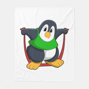 Penguin at Fitness with Skipping rope.PNG Fleece Blanket