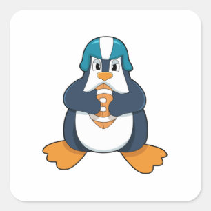 Penguin at Football Sports Square Sticker