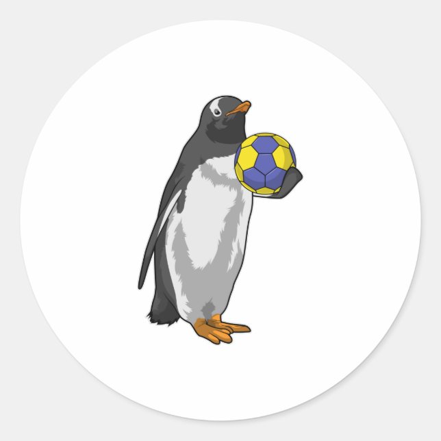 Penguin at Handball Sports Classic Round Sticker (Front)