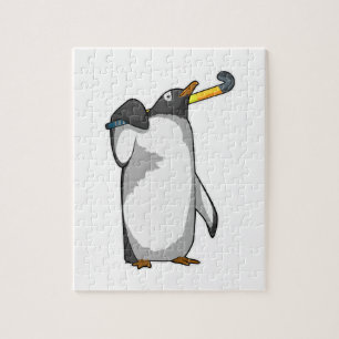 Penguin at Hockey with Hockey stick Jigsaw Puzzle