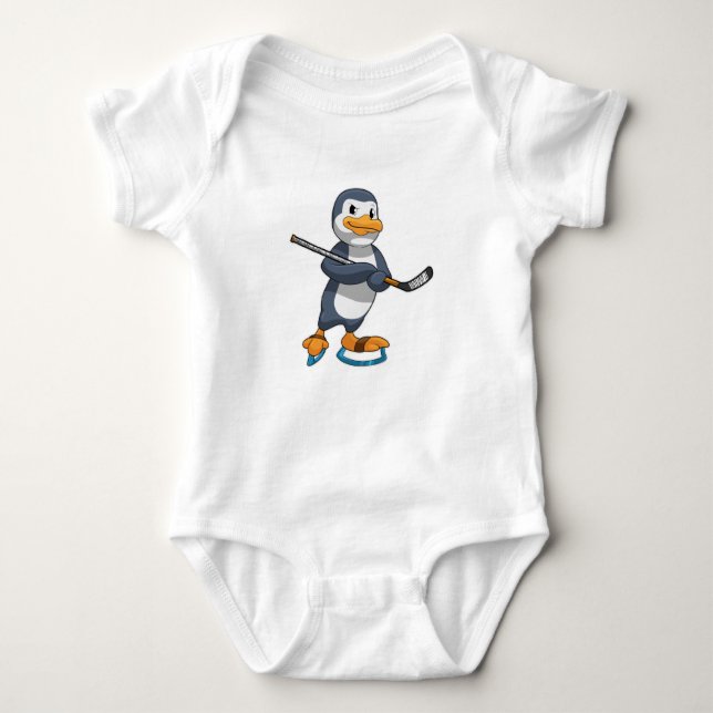 Penguin at Ice hockey with Ice hockey stick Baby Bodysuit (Front)