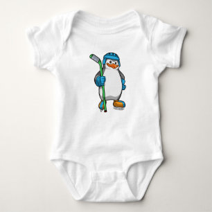 Penguin at Ice hockey with Ice hockey stick Baby Bodysuit