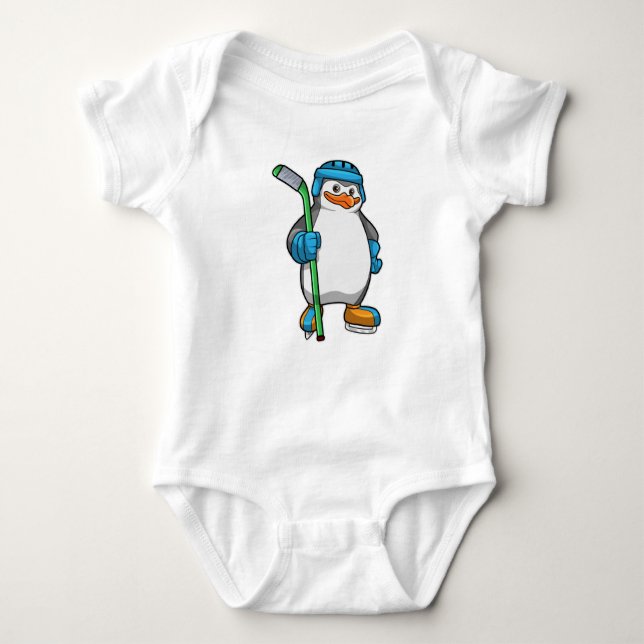 Penguin at Ice hockey with Ice hockey stick Baby Bodysuit (Front)