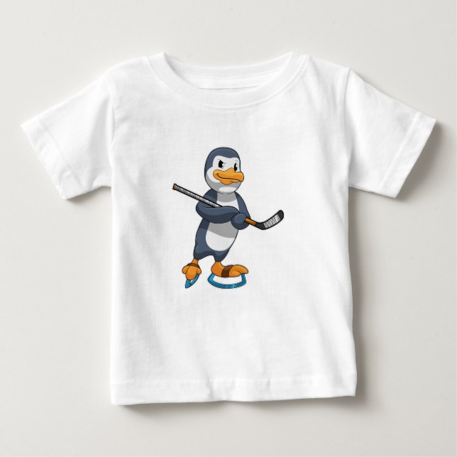 Penguin at Ice hockey with Ice hockey stick Baby T-Shirt (Front)