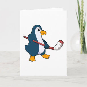 Penguin at Ice hockey with Ice hockey stick Card