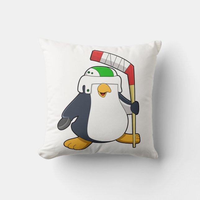Penguin at Ice hockey with Ice hockey stick Cushion (Front)