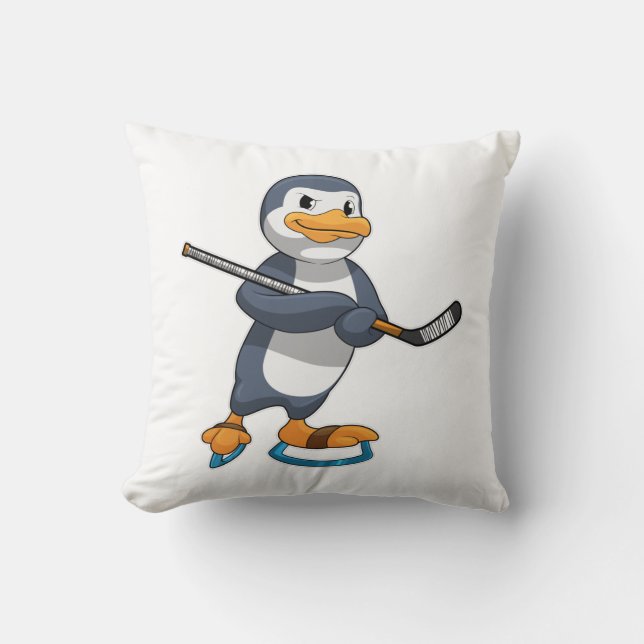 Penguin at Ice hockey with Ice hockey stick Cushion (Front)
