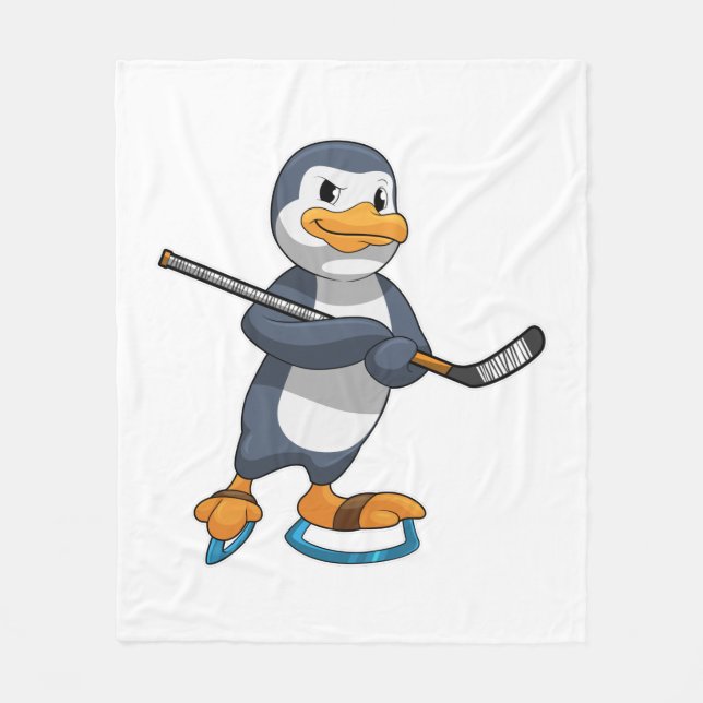 Penguin at Ice hockey with Ice hockey stick Fleece Blanket (Front)