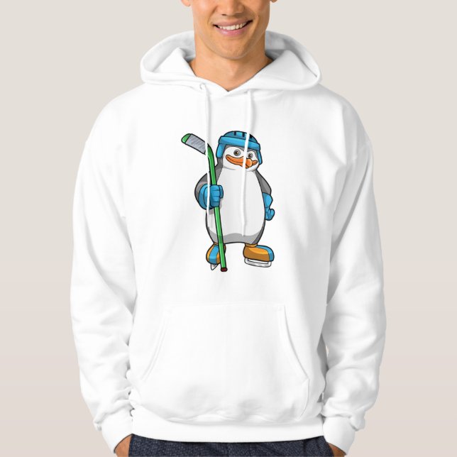 Penguin at Ice hockey with Ice hockey stick Hoodie (Front)