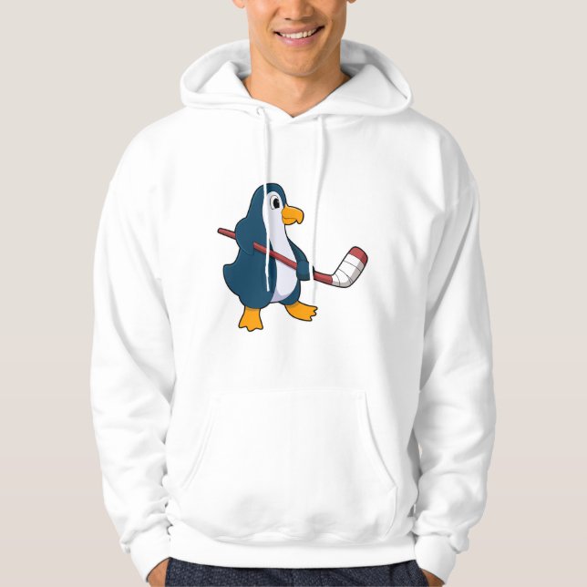 Penguin at Ice hockey with Ice hockey stick Hoodie (Front)
