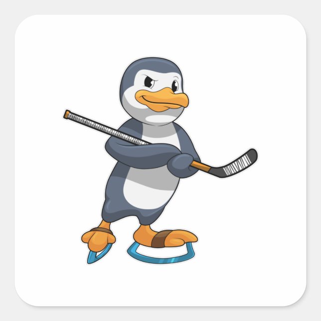 Penguin at Ice hockey with Ice hockey stick Square Sticker (Front)