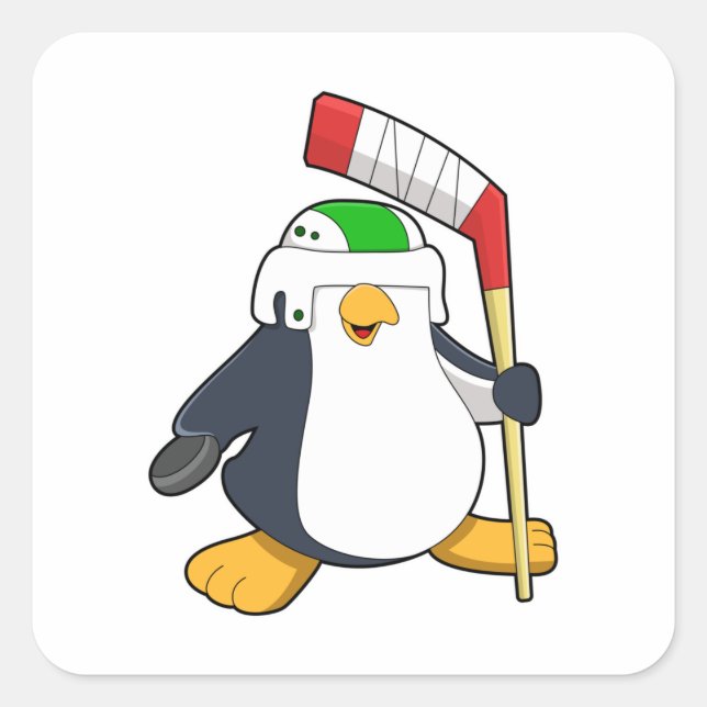 Penguin at Ice hockey with Ice hockey stick Square Sticker (Front)