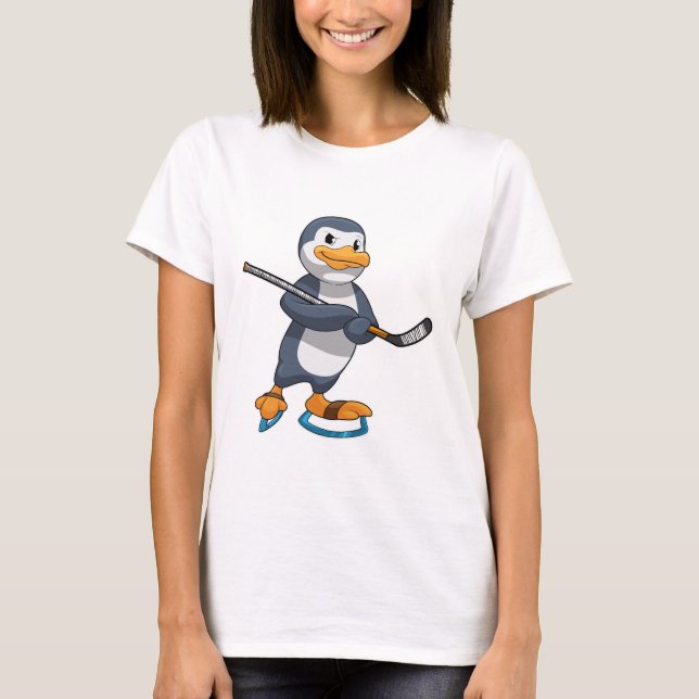 Penguin at Ice hockey with Ice hockey stick T-Shirt (Front)