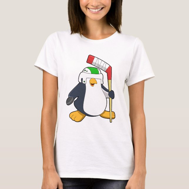 Penguin at Ice hockey with Ice hockey stick T-Shirt (Front)
