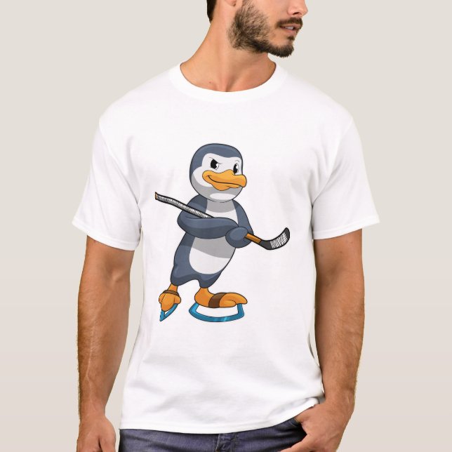 Penguin at Ice hockey with Ice hockey stick T-Shirt (Front)