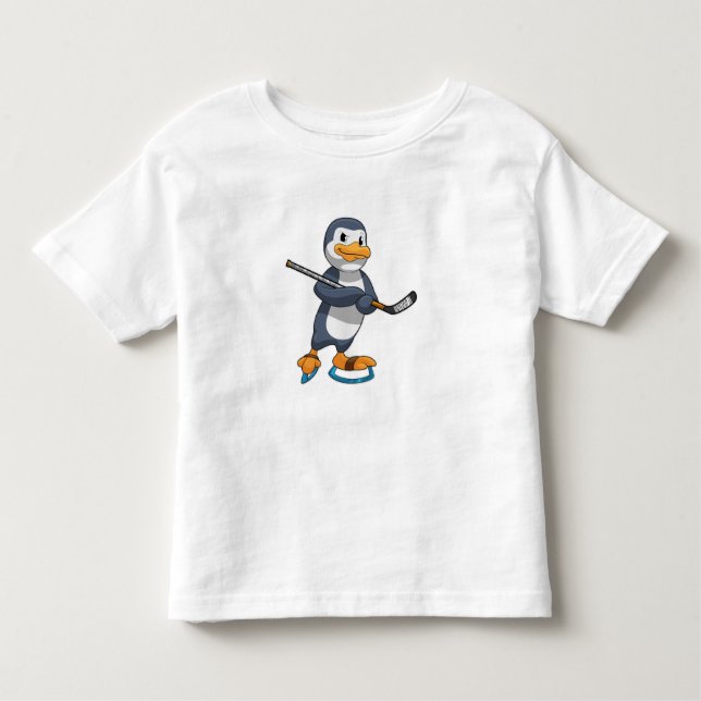 Penguin at Ice hockey with Ice hockey stick Toddler T-Shirt (Front)
