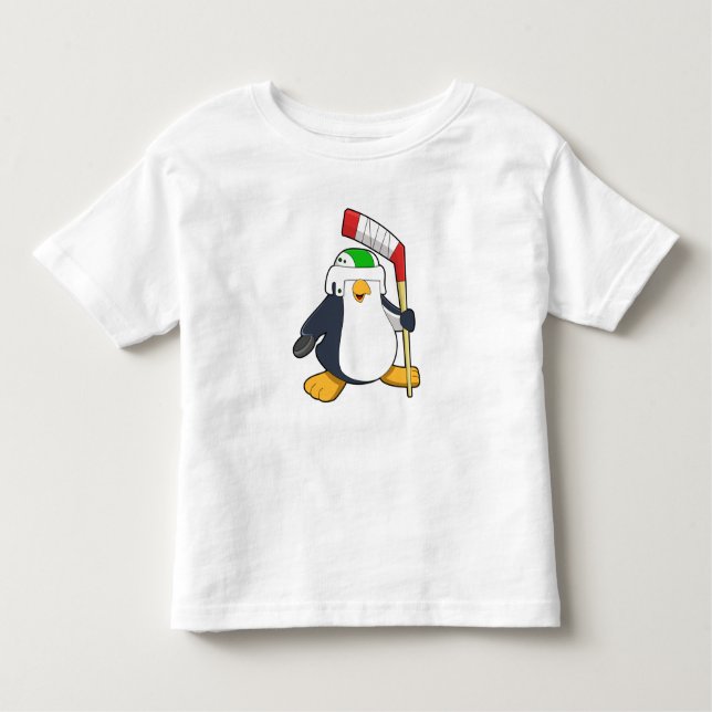 Penguin at Ice hockey with Ice hockey stick Toddler T-Shirt (Front)