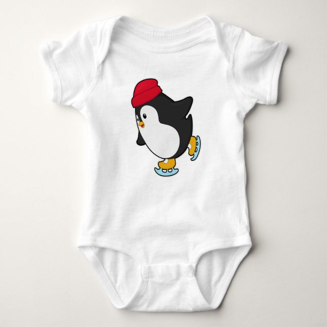 Penguin at Ice skating with Hat Baby Bodysuit (Front)