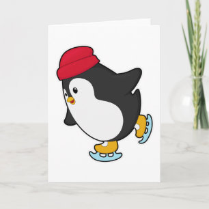 Penguin at Ice skating with Hat Card