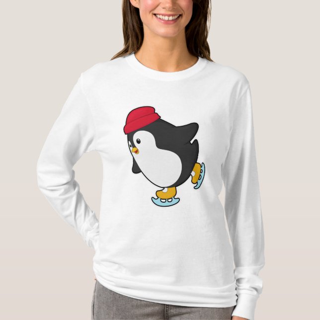 Penguin at Ice skating with Hat T-Shirt (Front)