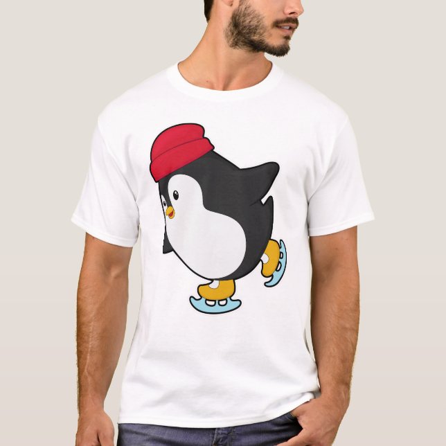Penguin at Ice skating with Hat T-Shirt (Front)