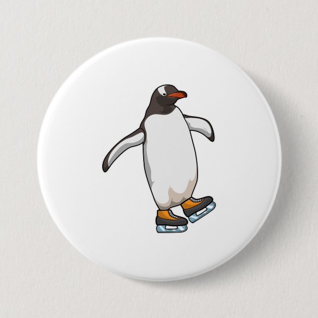 Penguin at Ice skating with Ice skates 7.5 Cm Round Badge (Front)