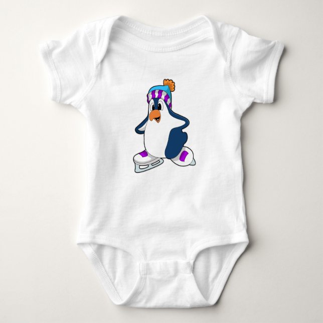 Penguin at Ice skating with Ice skates Baby Bodysuit (Front)