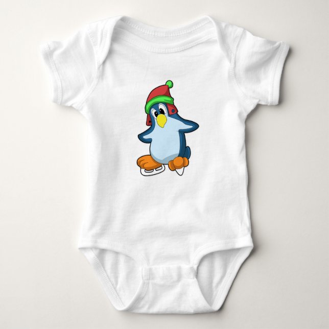Penguin at Ice skating with Ice skates Baby Bodysuit (Front)