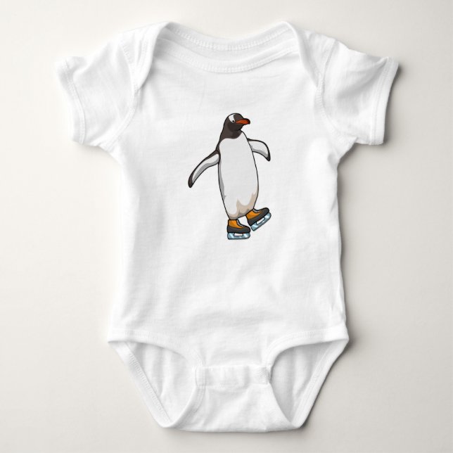 Penguin at Ice skating with Ice skates Baby Bodysuit (Front)
