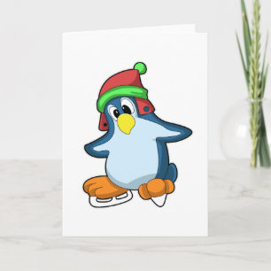 Penguin at Ice skating with Ice skates Card