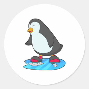 Penguin at Ice skating with Ice skates Classic Round Sticker
