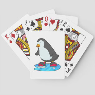 Penguin at Ice skating with Ice skates Playing Cards