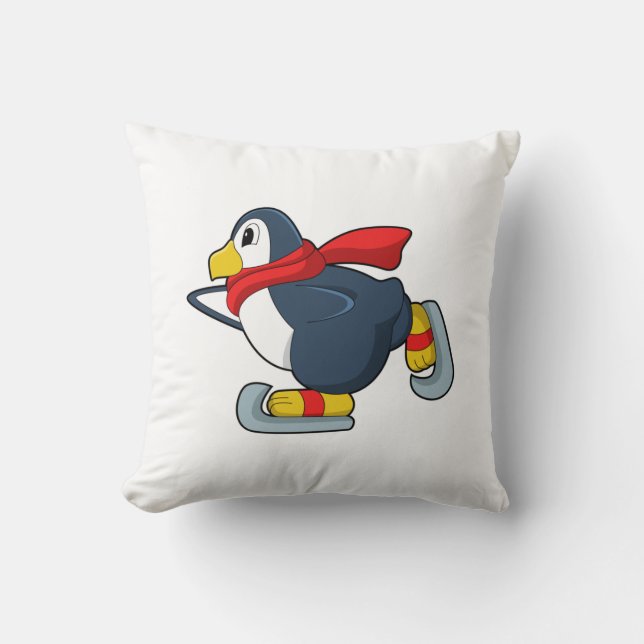 Penguin at Ice skating with Ice skates.PNG Cushion (Front)