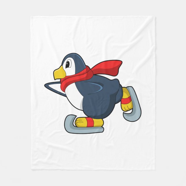 Penguin at Ice skating with Ice skates.PNG Fleece Blanket (Front)