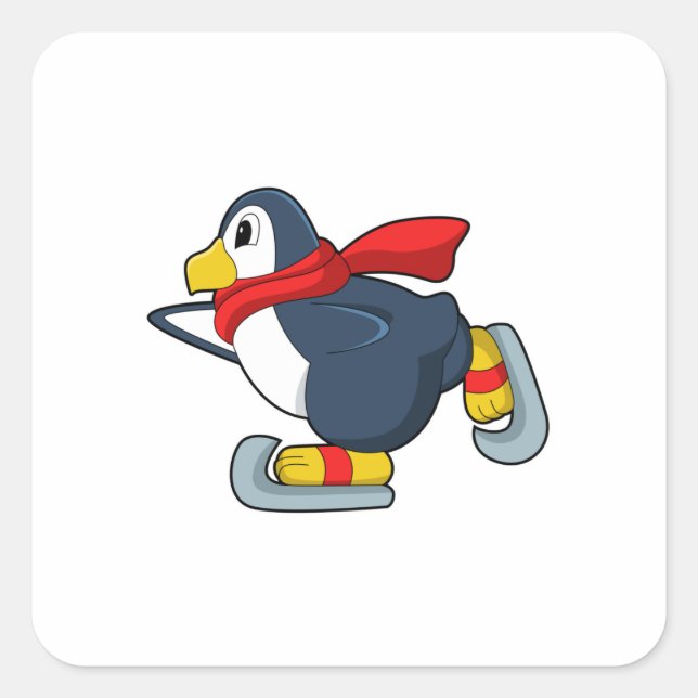 Penguin at Ice skating with Ice skates.PNG Square Sticker (Front)