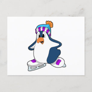 Penguin at Ice skating with Ice skates Postcard