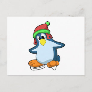 Penguin at Ice skating with Ice skates Postcard