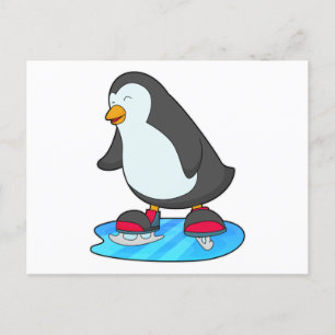 Penguin at Ice skating with Ice skates Postcard