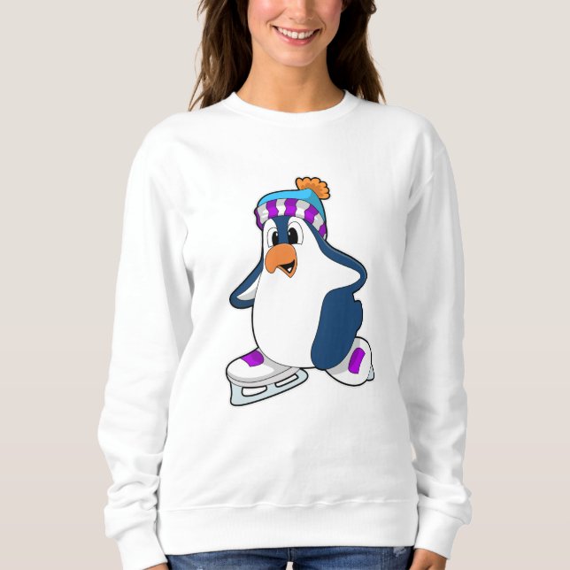 Penguin at Ice skating with Ice skates Sweatshirt (Front)