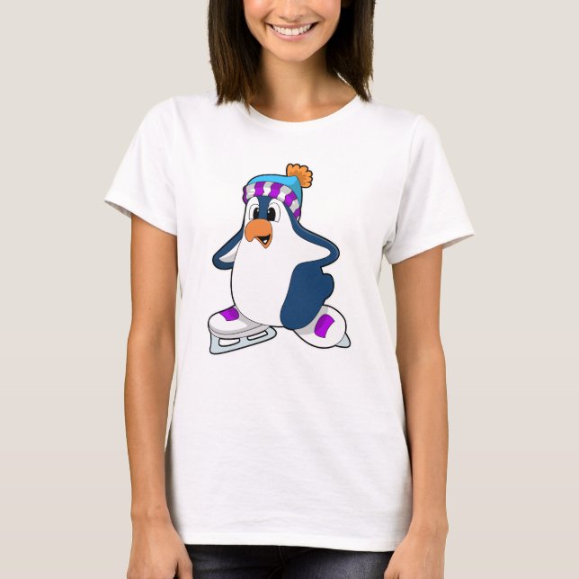 Penguin at Ice skating with Ice skates T-Shirt (Front)