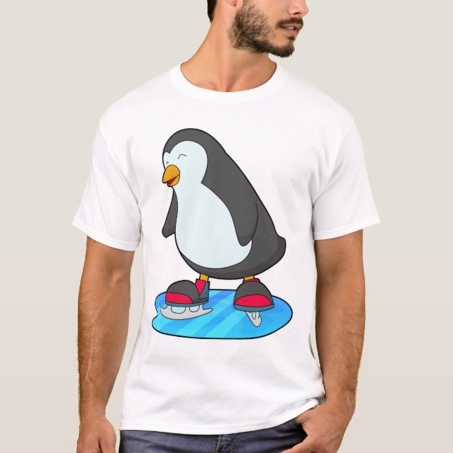 Penguin at Ice skating with Ice skates T-Shirt (Front)
