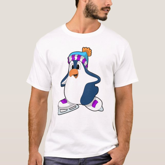 Penguin at Ice skating with Ice skates T-Shirt (Front)