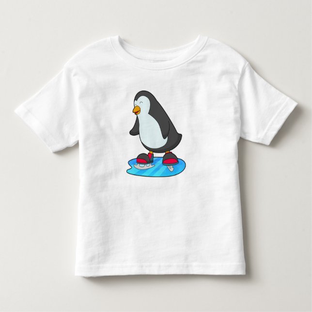 Penguin at Ice skating with Ice skates Toddler T-Shirt (Front)